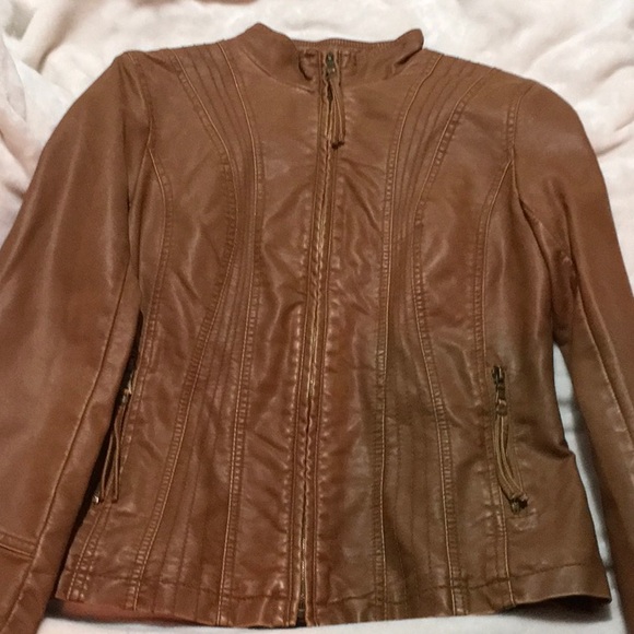 Great Condition! Light Brown Faux Leather Jacket - Picture 1 of 3